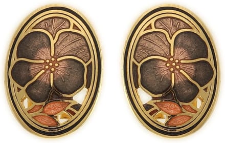 Behave Dames clip oorbellen goud-kleur met bruine bloemen