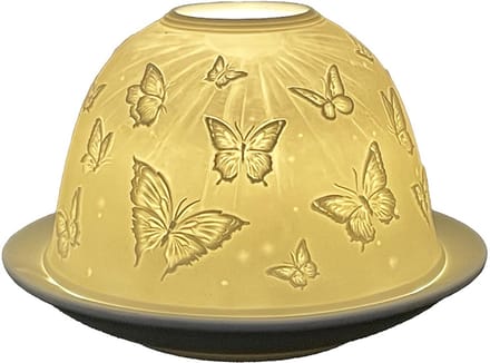 Clayre & Eef Waxinelichthouder Ø 12x8 cm Wit Porselein Vlinders