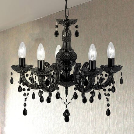 Searchlight Kroonluchter Marie Therese, zwart, 5-lamps