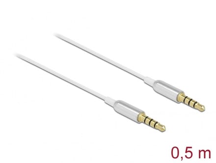 Delock 66073 Jackplug Audio Aansluitkabel [1x Jackplug male 3,5 mm - 1x Jackplug male 3,5 mm] 0.5 m Zilver, Wit