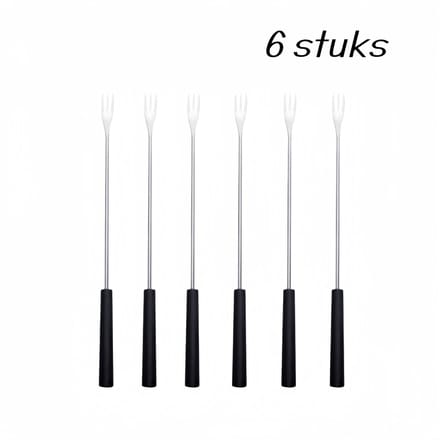 6 stuks dessertvorken - RVS en ABS - voor fruit, cake en chocoladefondu - 26 cm - zwart
