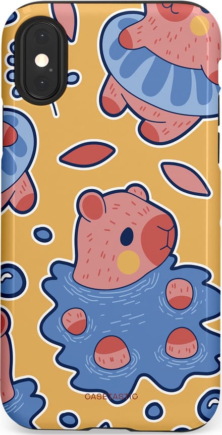 Casetastic hoesje geschikt voor Apple iPhone X / Apple iPhone XS - Dubbellaagse bescherming - Capibara plons - Fashion Case - Goud Lavendel Perzik Grijs