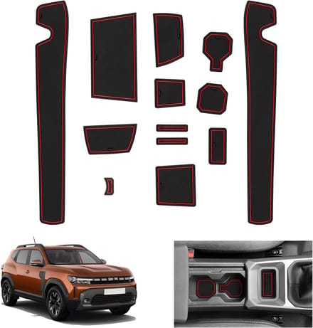 Non-slip rubberen matten voor Dacia Duster 3 - Voor middenconsole, bekerhouder en deurnaad - Rood en duurzaam
