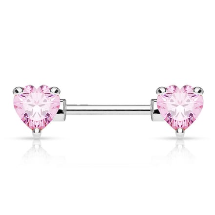 Tepelpiercing hart met steen 1.6x12 - roze - LMPiercings