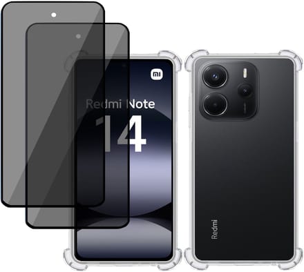 TechNow Hoesje + 2x Privé Screenprotector geschikt voor Xiaomi Redmi Note 14 – Privacy Tempered Glass - Case Transparant