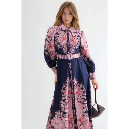 Gemarmerde Maxi-jurk met Riem en Paisley Print