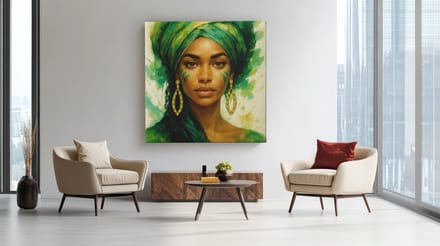 Vierkant Canvas Schilderij - Groene Vrouw portret - Modern kunst print op Canvas - 60x60 cm