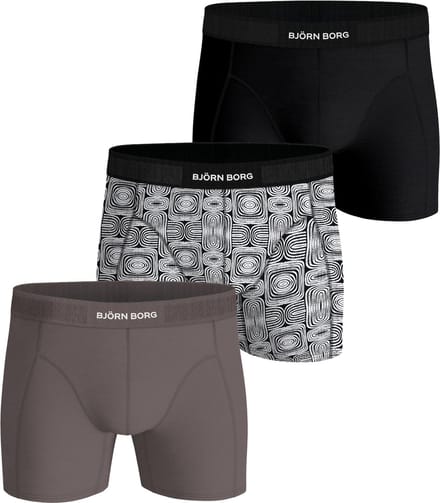 Björn Borg Cotton Stretch boxers - heren boxers normale lengte (3-pack) - zwart - print - bruin