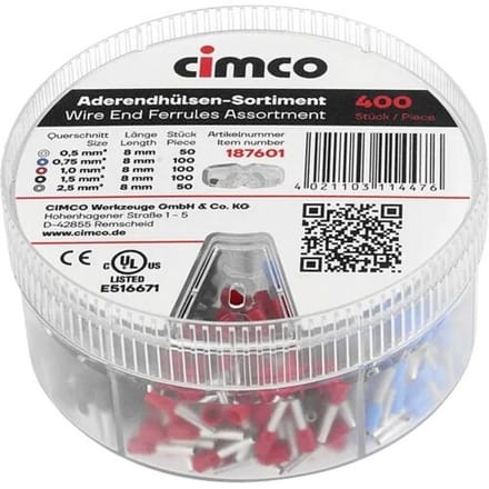 Cimco 187601 Assortiment adereindhulzen Deels geïsoleerd 1 set(s) Tin