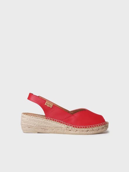Dames leren espadrille met open neus en sleehak | BERNIA-P