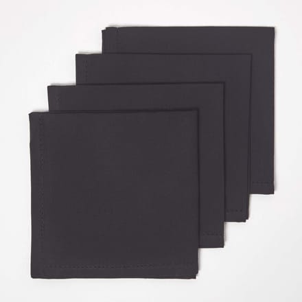 Homescapes katoenen stoffen servetten, set van 4, zwart