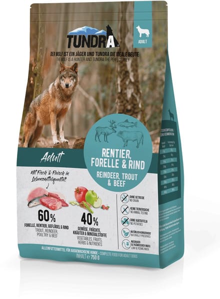 Tundra hondenbrokken rendier, forel & rund 750g