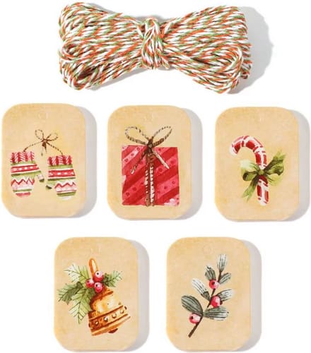 50 stuks kerst labeltjes kraft - cadeau labels met touw 6.8 x 4.5 cm