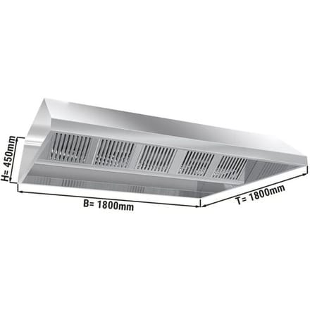 GGM Gastro Deckenhaube - 1800mm - mit Filter & Lampe Zilver