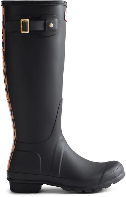 Hunter - Women's Original Leopard Print Backstrap Tall Wellington Boots Black - Maat 37