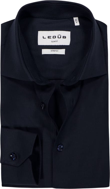 Ledub slim fit overhemd - popeline - donkerblauw - Strijkvriendelijk - Boordmaat: 39