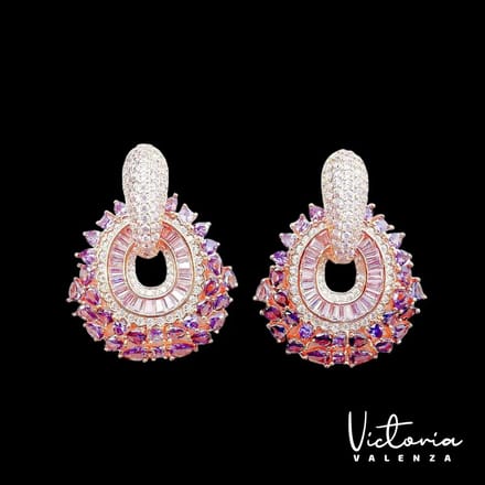 Victoria Valenza oorbellen - Saint - Tropez Messing - Roze Steen - Rosegoud