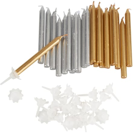 Verjaardagskaarsen met houder - Goud & Zilver