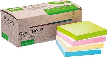 Q-CONNECT Quick Notes Recycled pastel | ft 76 x 76 mm | 100 vel | doos van 12 stuks in geassorteerde kleuren
