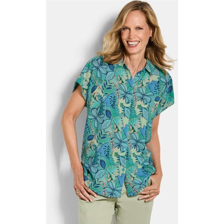 Viscose blouse met knoopsluiting - salie / gedess. - Gr. 21 van Goldner Fashion