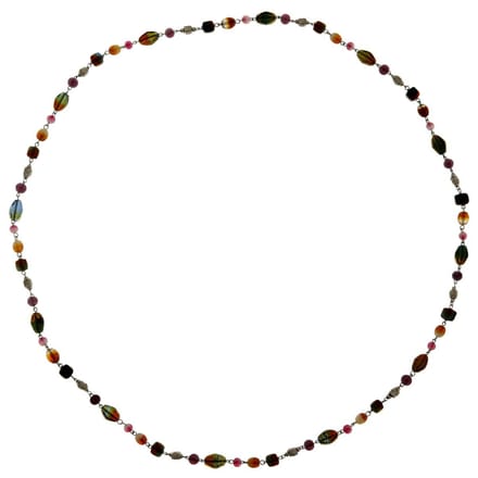 Behave - Lange ketting met bruine en paarse glaskralen