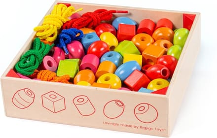 Bigjigs Wooden Beads in Pot 95pcs.