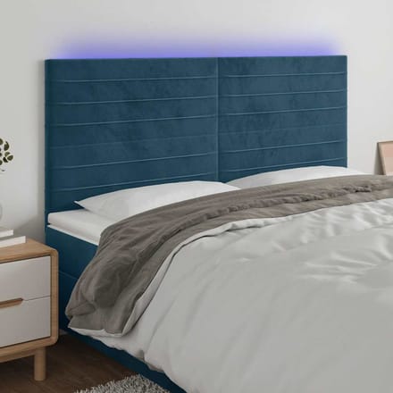vidaXL - Hoofdbord - LED - 200x5x118/128 - cm - fluweel - donkerblauw