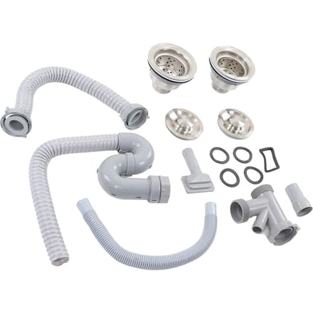 Tuyau d'évacuation d'évier de cuisine en acier inoxydable S coudé avec double évacuation Ensemble de tuyaux d'égout pour salle de bain maison white