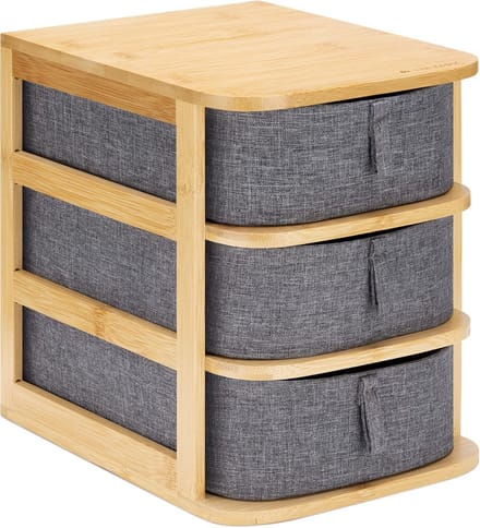Make-up Opbergrek met 3 Lades - Bamboe & Textiel Organizer voor Badkamer