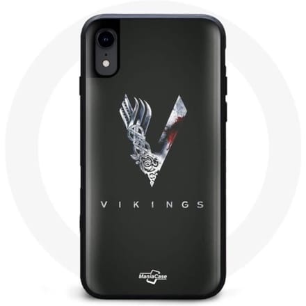 Coque - Vikings - Iphone XR - Logo V - Épée - Gris Fond Noir gris
