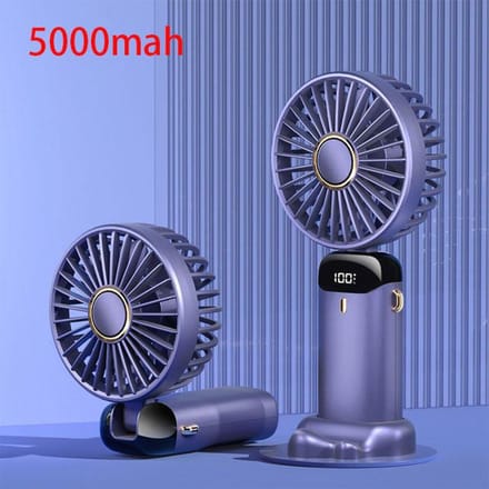 Draagbare ventilator van 5000/8000 mAh met slim LED-digitaal display, 5 snelheden instelbaar, USB-oplaadbaar, mini-handheld-nekventilator 5000mah