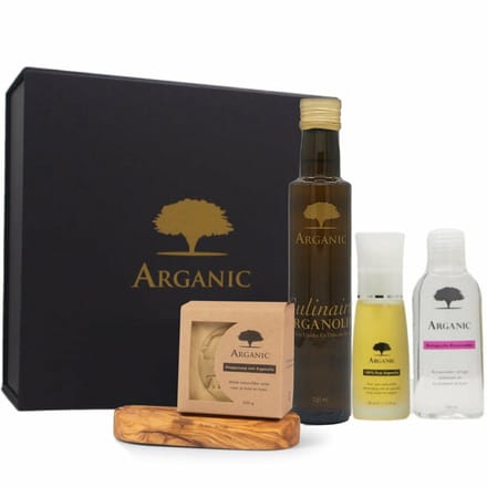 Souk Cadeaupakket - Luxe Geschenkset - Arganolie, Aleppozeep & Rozenwater - Verzorging & Delicatessen