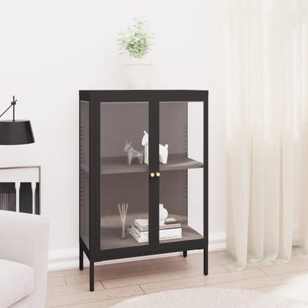 vidaXL - Dressoir - 75x35x105 - cm - staal - en - glas - zwart