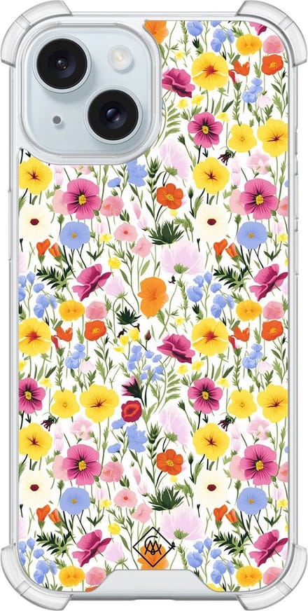 Casimoda® hoesje - Geschikt voor iPhone 13 - Happy Flora - Shockproof case - Extra sterk - Siliconen/TPU - Multi, Transparant