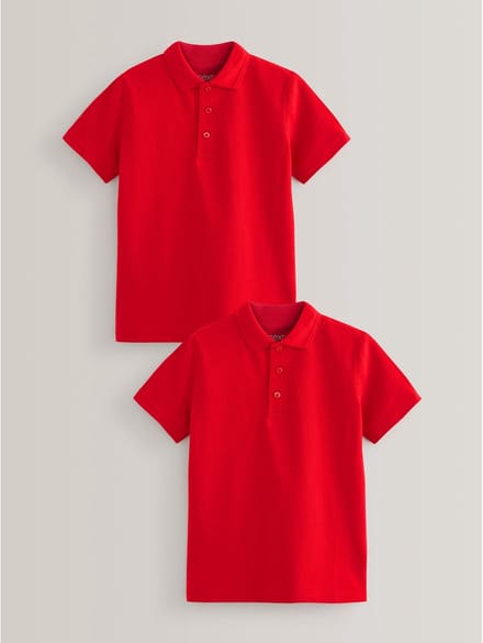 Next - Jongens - Set van 2 schoolpolo's met korte mouwen van katoen met normale pasvorm - Rood