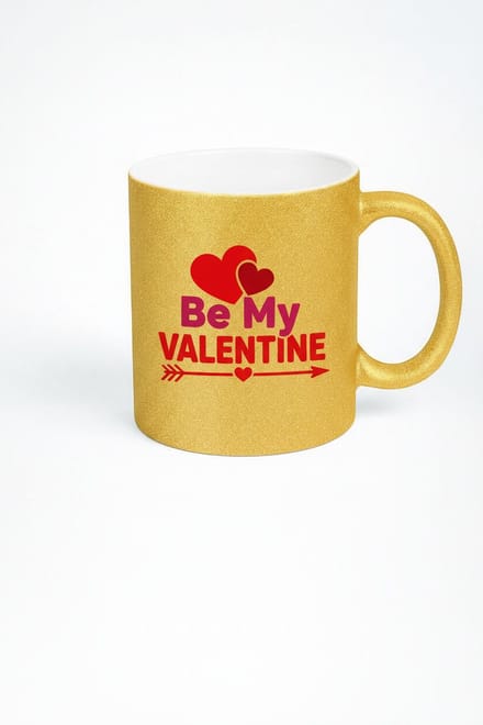 Gouden Glitter Mok 'Be My Valentine' met Harten | Romantisch Valentijn Cadeau