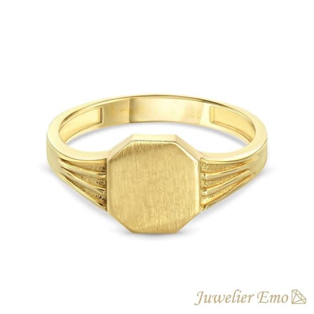 Juwelier Emo - 14 Karaat Vierkante Gouden Kinderring jongens - KIDS - MATTE LOOK - MAAT 14.00