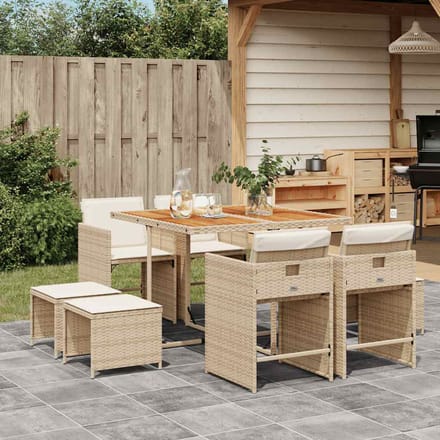 vidaXL - 9-delige - Tuinset - met - kussens - poly - rattan - beige