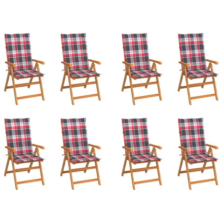vidaXL - Verstelbare - klapstoelen - met - kussens, - 8 - stuks, - massief - teakhout