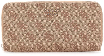 GUESS portemonnee Brenton SLG Large Zip Around Wallet Latte Logo Lichtbruin