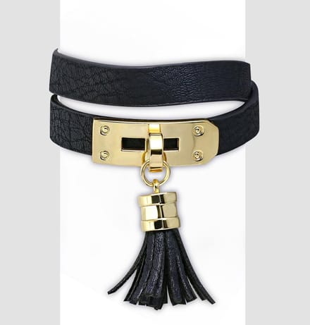 Amanto Armband Cornalt Black - Dames - PU Leer - Messing - Kwastje - 13 mm - 38 cm