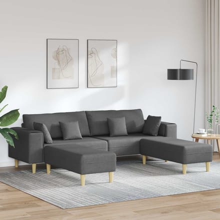 vidaXL Bank met kussen 3 pcs Donkergrijs Stof