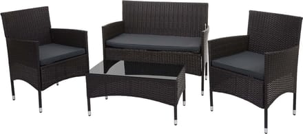 Poly-rattan set MCW-F55, balkon/tuin/lounge set Zitgroep ~ bruin, donkergrijze kussens