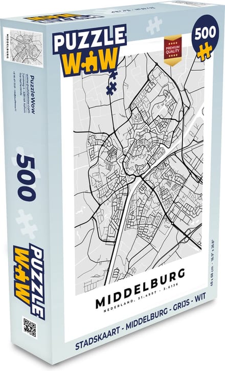 Puzzel Stadskaart - Middelburg - Grijs - Wit - Legpuzzel - Puzzel 500 stukjes - Plattegrond
