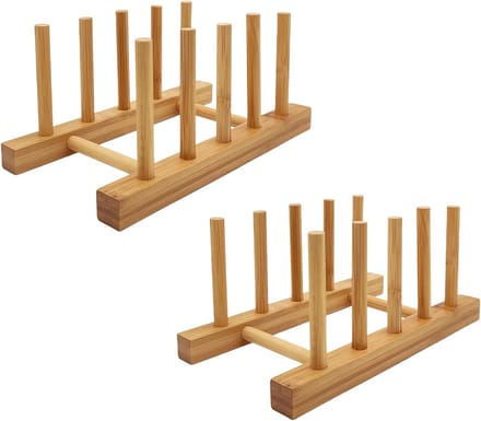 Famanu – Bamboe plaathouder afdruiprek voor kast – snijplank/dienblad/potdeksel organizer – set 4 sleuven