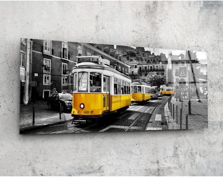 Panorama Glasschilderij - Lisbon - Gele Tram - 92 x 36 cm