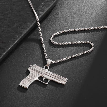 Hip Hop Volledig Bezette Machinegeweer Ketting Persoonlijkheid Creatieve Machinepistool Hanger gray