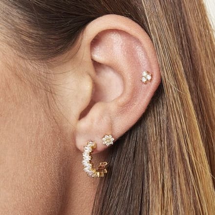 Piercing - Triple Luck - Oor Piercing - Copper - Verguld - RVS - Goudkleurig - Zirkonia