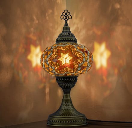 Mozaiek Lamp - handgemaakte tafellamp - bruin - dik glas en messing basis - geschikt voor E14 lampen