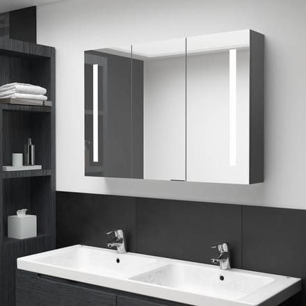 vidaXL - Badkamerkast - met - spiegel - en - LED - 89x14x62 - cm - grijs